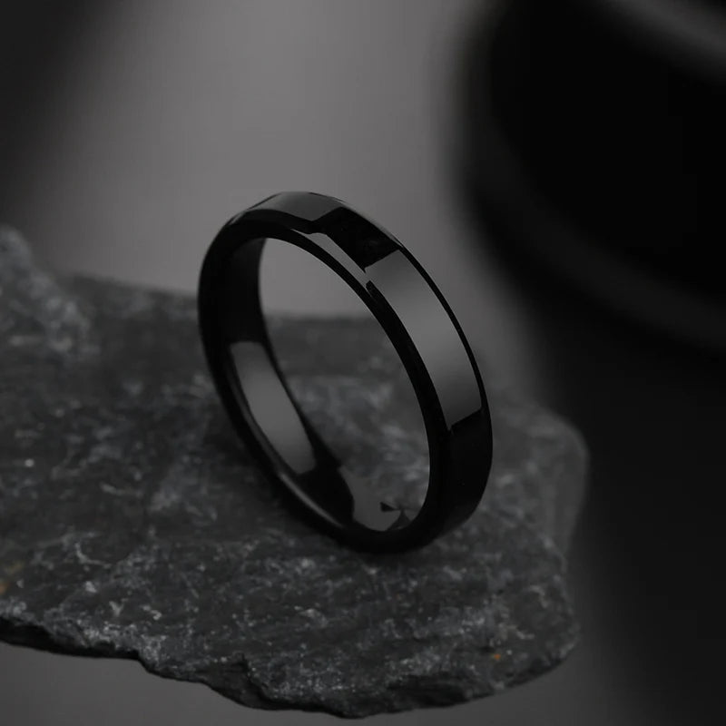 Letdiffery 4mm Simple Smooth Women Rings Black Stainless Steel Men Rings Birthday Gifts