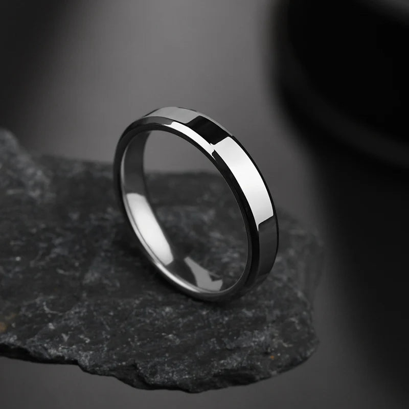 Letdiffery 4mm Simple Smooth Women Rings Black Stainless Steel Men Rings Birthday Gifts