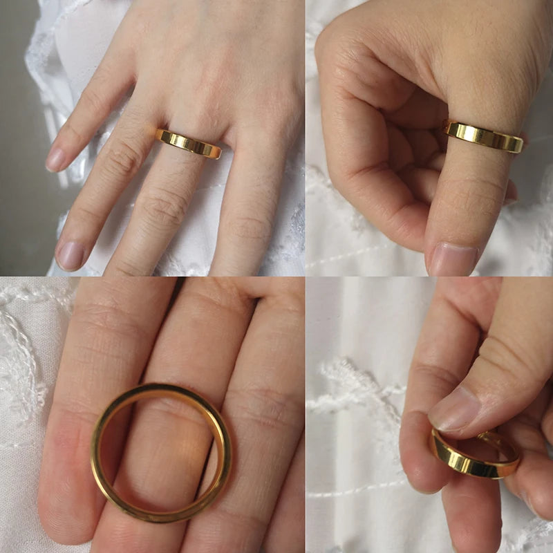 Letdiffery 4mm Simple Smooth Women Rings Black Stainless Steel Men Rings Birthday Gifts