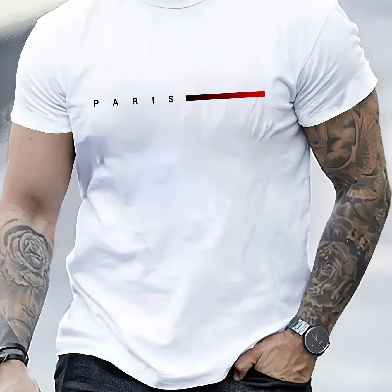 Men's summer loose creative letter printing casual slim round neck short sleeve T-shirt top