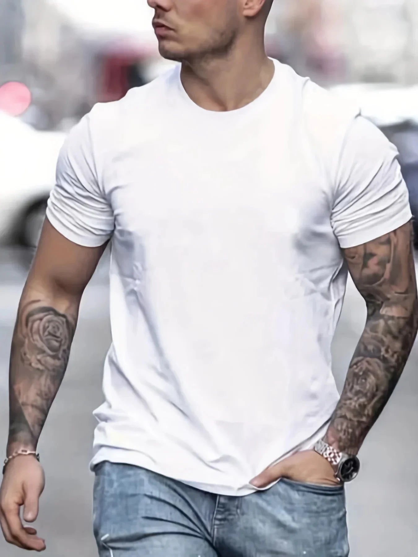 Men's summer loose creative letter printing casual slim round neck short sleeve T-shirt top