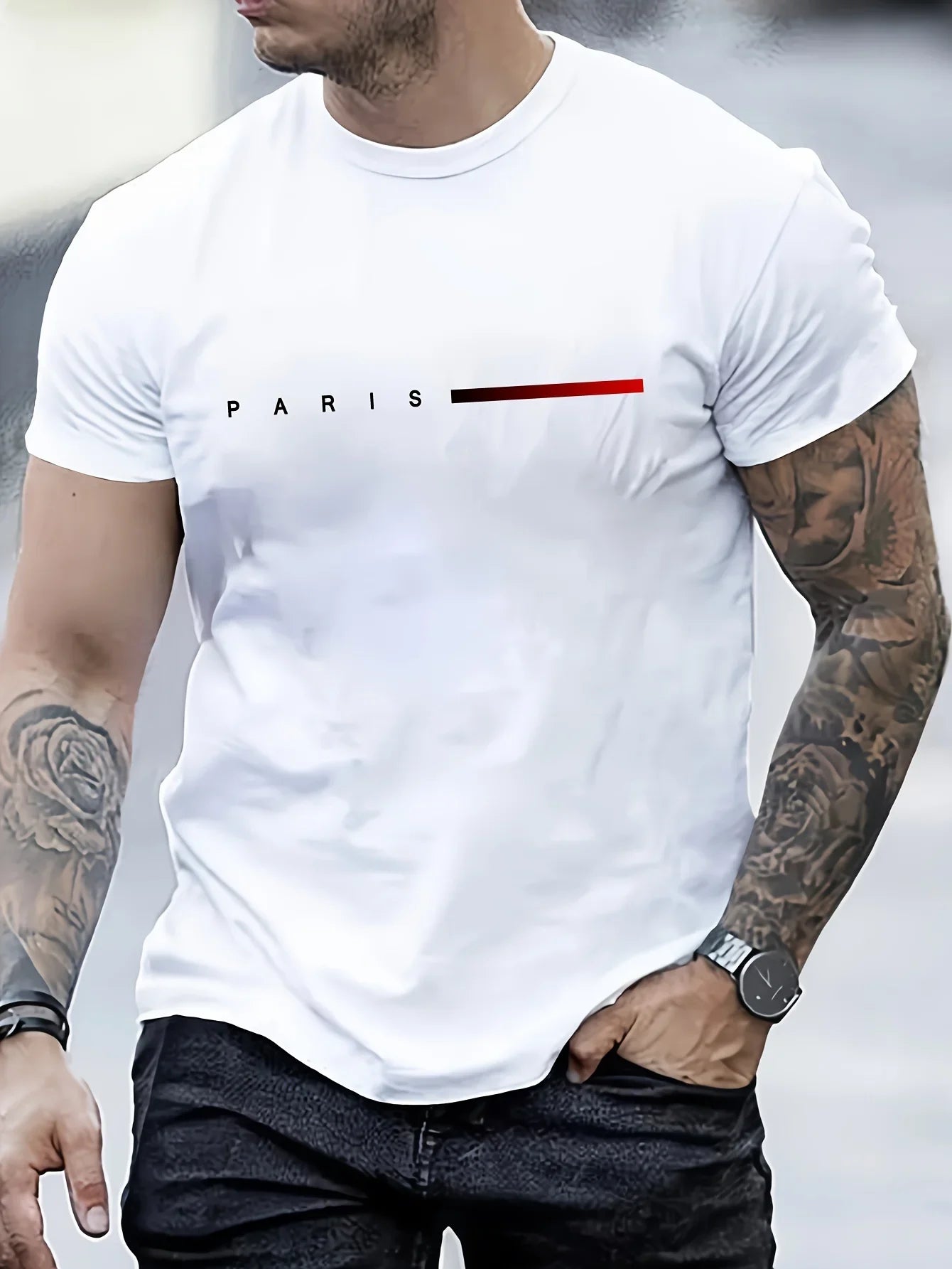 Men's summer loose creative letter printing casual slim round neck short sleeve T-shirt top