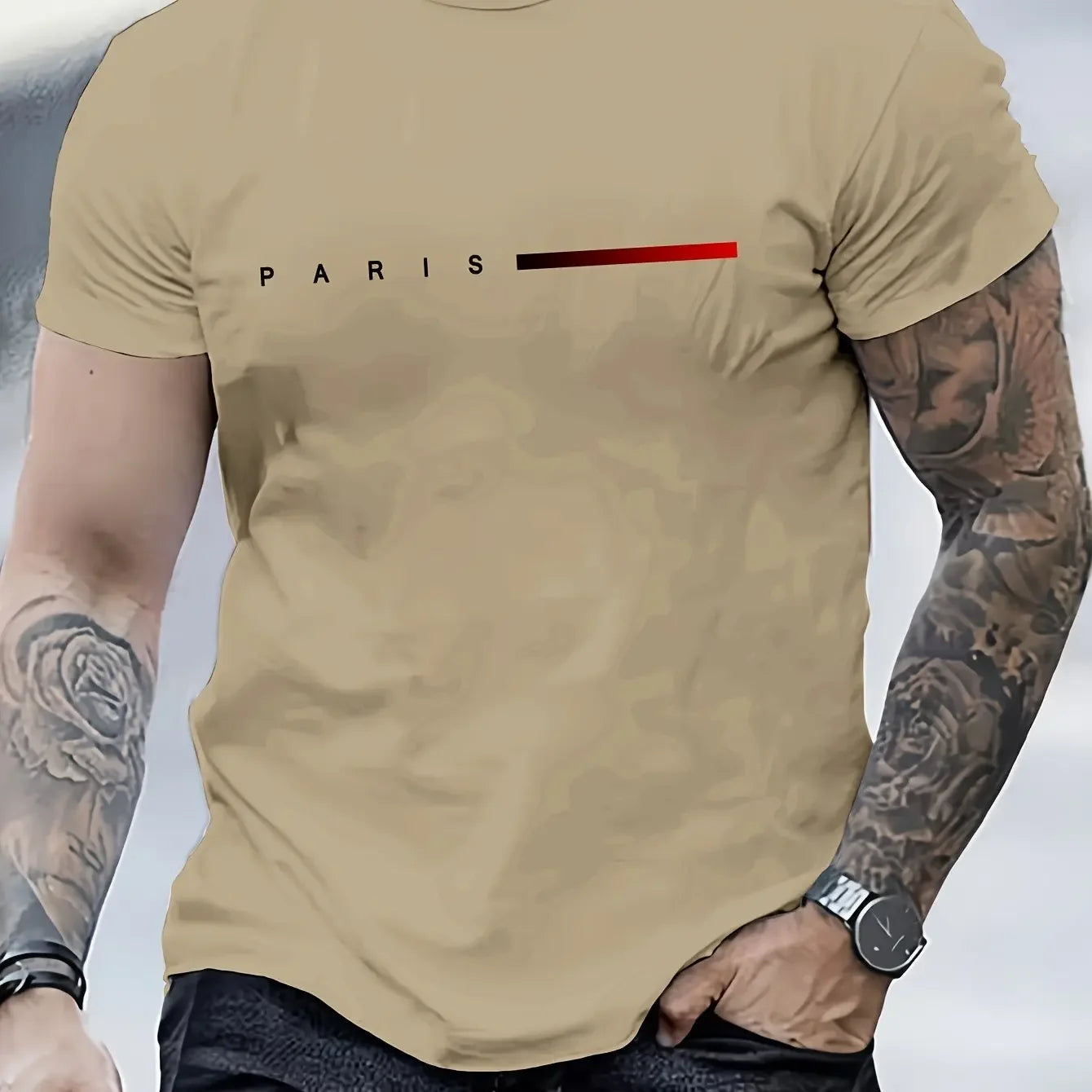 Men's summer loose creative letter printing casual slim round neck short sleeve T-shirt top