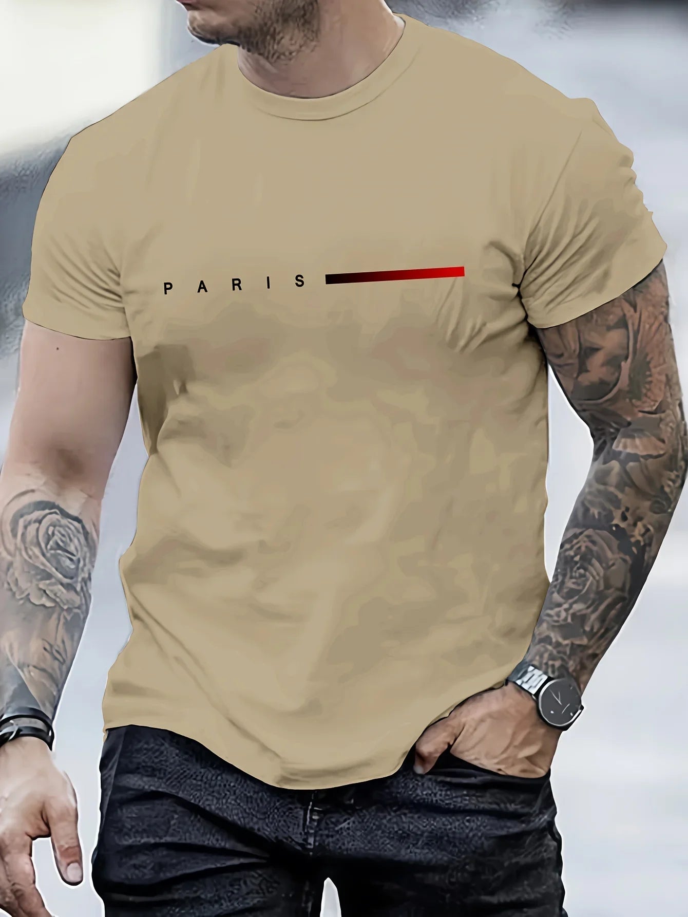 Men's summer loose creative letter printing casual slim round neck short sleeve T-shirt top