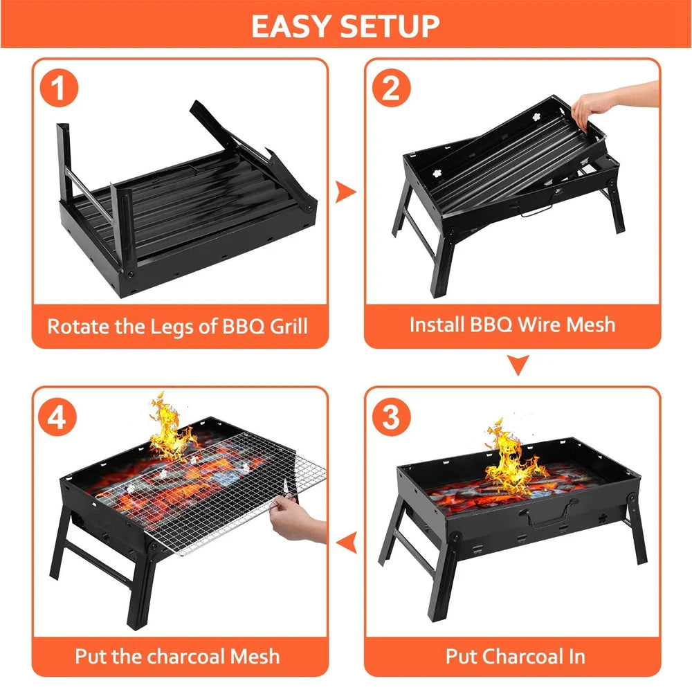 Portable BBQ Charcoal Grill Outdoor Cooking Camping Picnic Beach Barbecue shelves