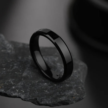 Letdiffery 4mm Simple Smooth Women Rings Black Stainless Steel Men Rings Birthday Gifts