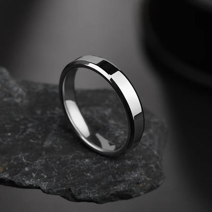 Letdiffery 4mm Simple Smooth Women Rings Black Stainless Steel Men Rings Birthday Gifts
