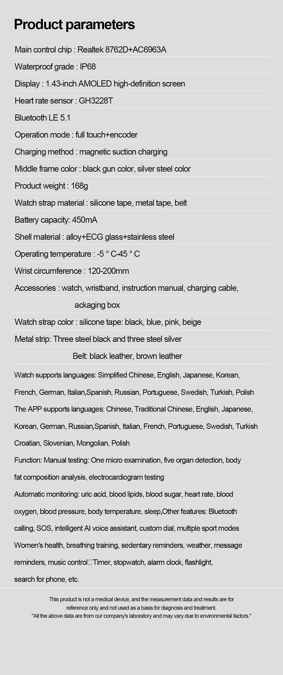 2024 New Medical Grade Smart Watch Blood Sugar Blood Lipid Uric Acid ECG+PPG Body Temperature Bluetooth Call Health Smartwatch
