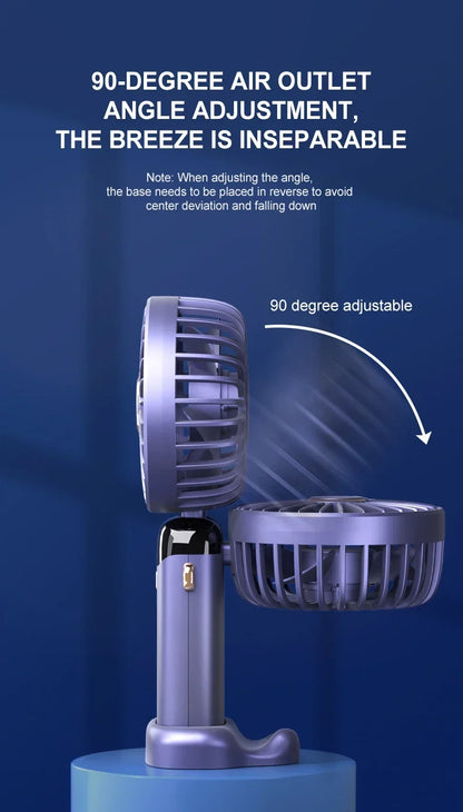 Handheld Mini Fan 3000mAh Foldable Portable Desk Outdoor Neck Hanging 5 Speed USB Rechargeable Fan Phone Stand Display Screen