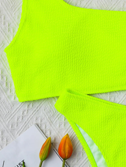 One Shoulder Bikini Textured Swimwear High Cut Swimsuit Solid Bathing Suit Women Brazilian 2025 Fashion
