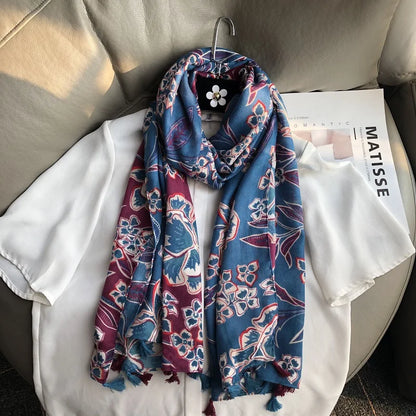 Fashion Black White Branch Floral Tassel Viscose Shawl Scarf Lady High Quality Wrap Pashmina Stole Bufanda Muslim Hijab 180*90Cm