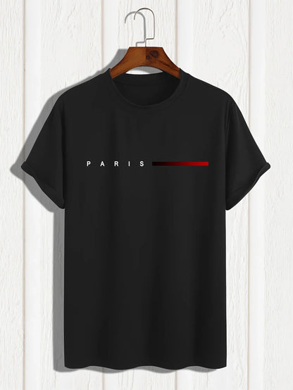 Men's summer loose creative letter printing casual slim round neck short sleeve T-shirt top