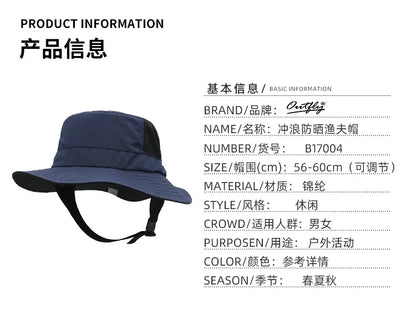 UPF50+ surf hat Spring and summer new outdoor surfing fisherman hat men surf cap women cool breathable sun surf hat