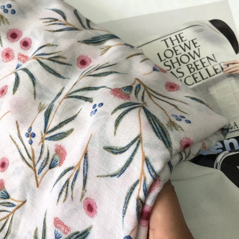 Fashion Black White Branch Floral Tassel Viscose Shawl Scarf Lady High Quality Wrap Pashmina Stole Bufanda Muslim Hijab 180*90Cm