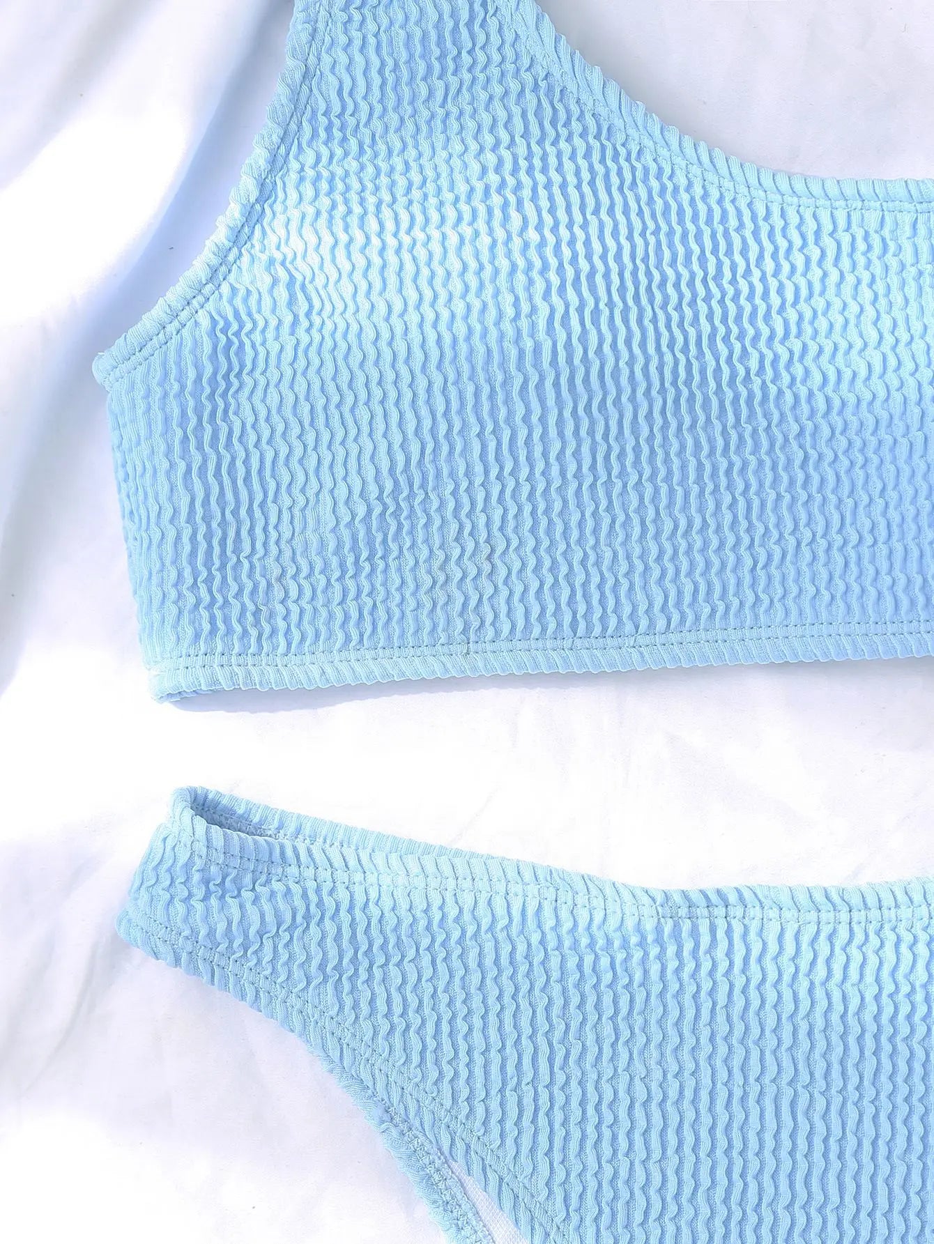 One Shoulder Bikini Textured Swimwear High Cut Swimsuit Solid Bathing Suit Women Brazilian 2025 Fashion