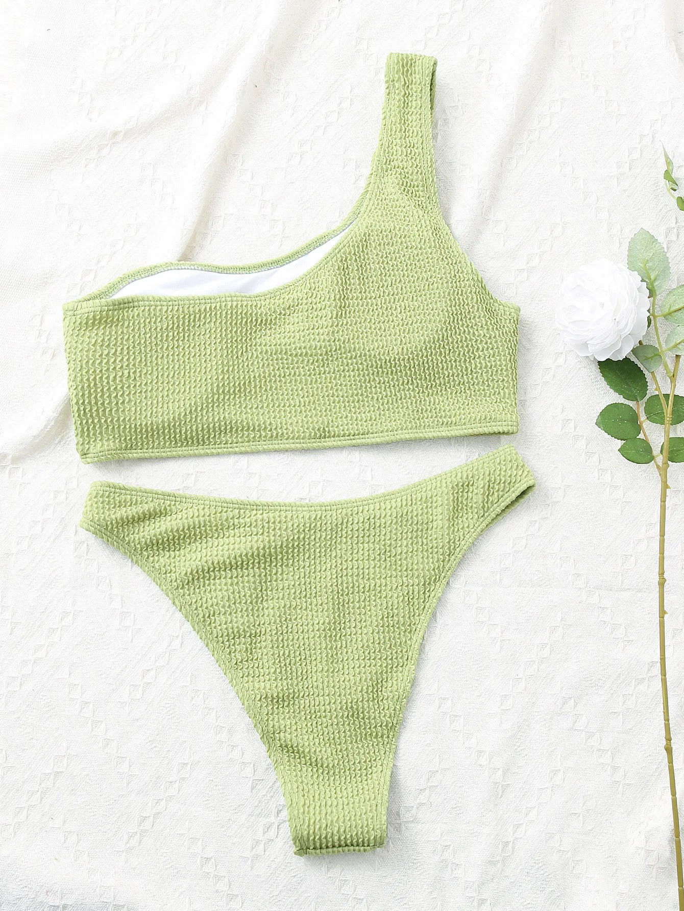 One Shoulder Bikini Textured Swimwear High Cut Swimsuit Solid Bathing Suit Women Brazilian 2025 Fashion