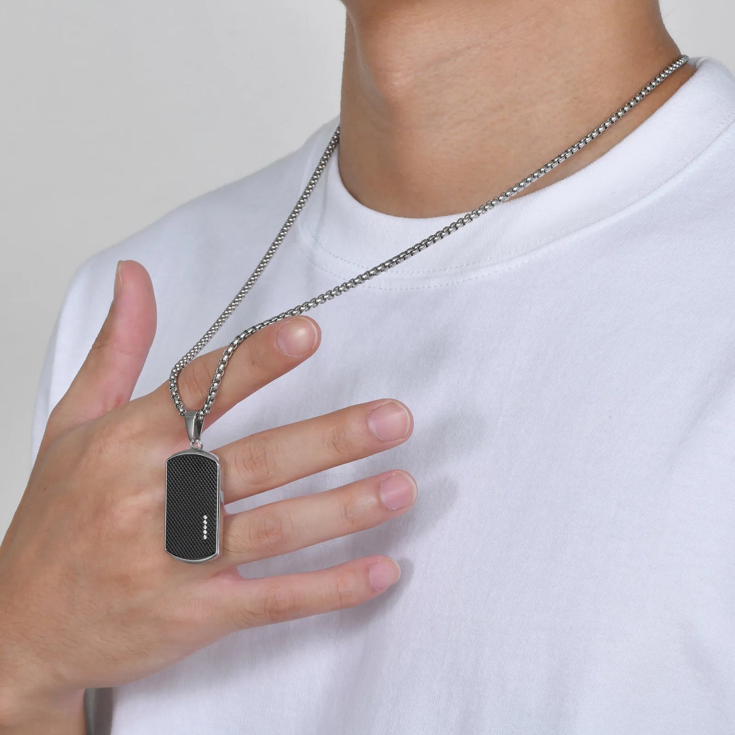 Vnox Stylish Black Dog Tag Necklaces for Men Women with Cubic Zirconia Stone, Stainless Steel Square Pendant Collar Gift