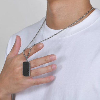 Vnox Stylish Black Dog Tag Necklaces for Men Women with Cubic Zirconia Stone, Stainless Steel Square Pendant Collar Gift