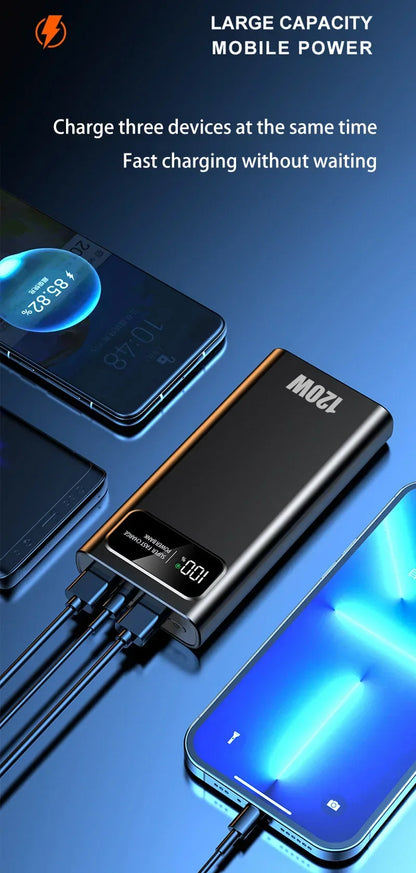 200000mAh Power Bank 120W Super Fast Charging Battery High Capacity Digital Display Power Bank For Iphone  Samsung Xiaomi Huawei