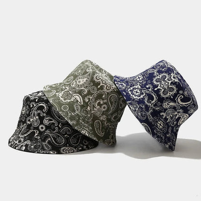 Vintage Print Bucket Hat Women Men Reversible Bob Chapeau Femme Fashion Sun Hat Panama Fisherman Hat