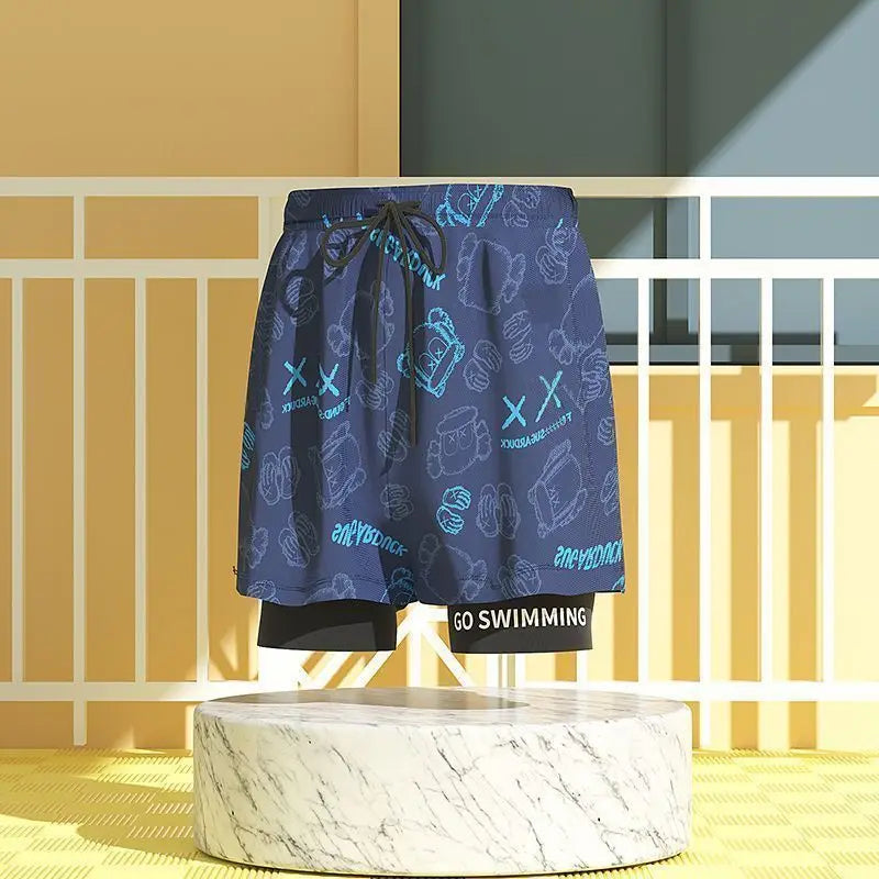 EUXS-2XL Men Teens Swim Trunks Anti Embarrassment Loose Quick Dry Swimming Shorts Seaside Beach Swimsuit Hot Spring Swimwear Set