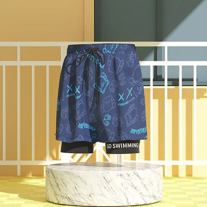 EUXS-2XL Men Teens Swim Trunks Anti Embarrassment Loose Quick Dry Swimming Shorts Seaside Beach Swimsuit Hot Spring Swimwear Set