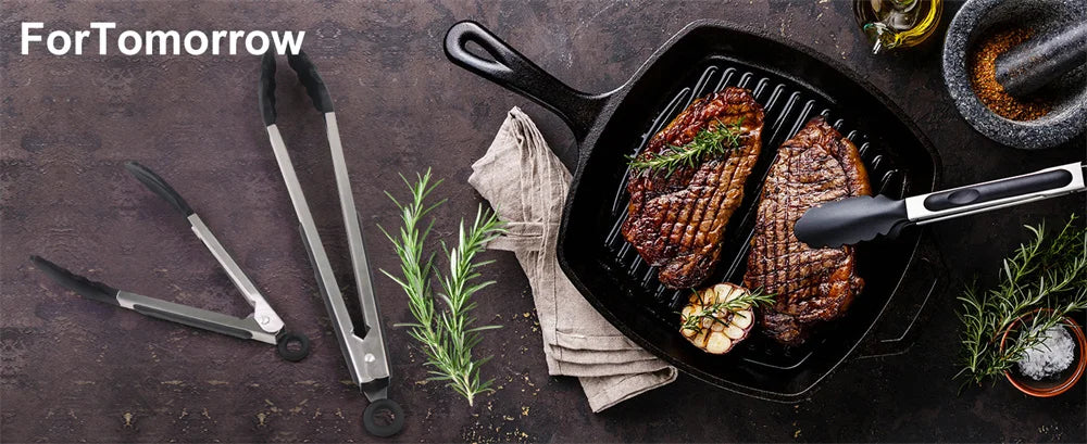 Silicone BBQ Grilling Tongs Kitchen Cooking Salad Bread Serving Tong Non-Stick Barbecue Clip Clamp Stainless Steel Tools Gadgets