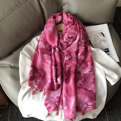 Fashion Black White Branch Floral Tassel Viscose Shawl Scarf Lady High Quality Wrap Pashmina Stole Bufanda Muslim Hijab 180*90Cm