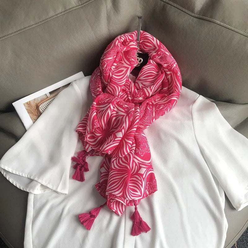 Fashion Black White Branch Floral Tassel Viscose Shawl Scarf Lady High Quality Wrap Pashmina Stole Bufanda Muslim Hijab 180*90Cm
