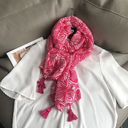 Fashion Black White Branch Floral Tassel Viscose Shawl Scarf Lady High Quality Wrap Pashmina Stole Bufanda Muslim Hijab 180*90Cm