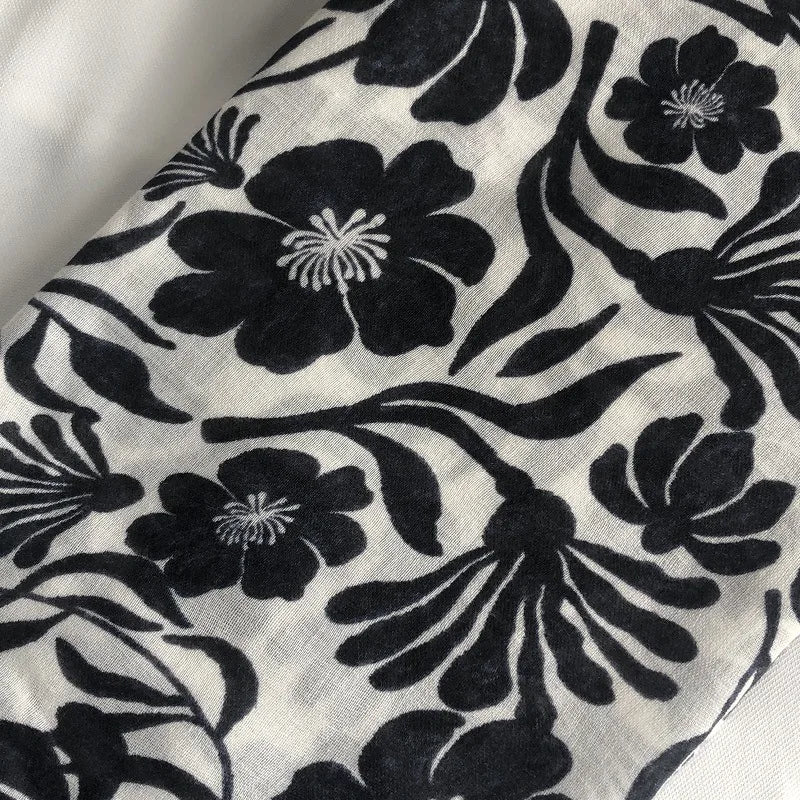 Fashion Black White Branch Floral Tassel Viscose Shawl Scarf Lady High Quality Wrap Pashmina Stole Bufanda Muslim Hijab 180*90Cm