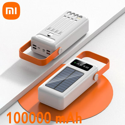 Xiaomi Power Bank 100000mAh Large Capacity Power Bank Outdoor with Camping Light Detachable Wire Solar Power Dormitory Battery