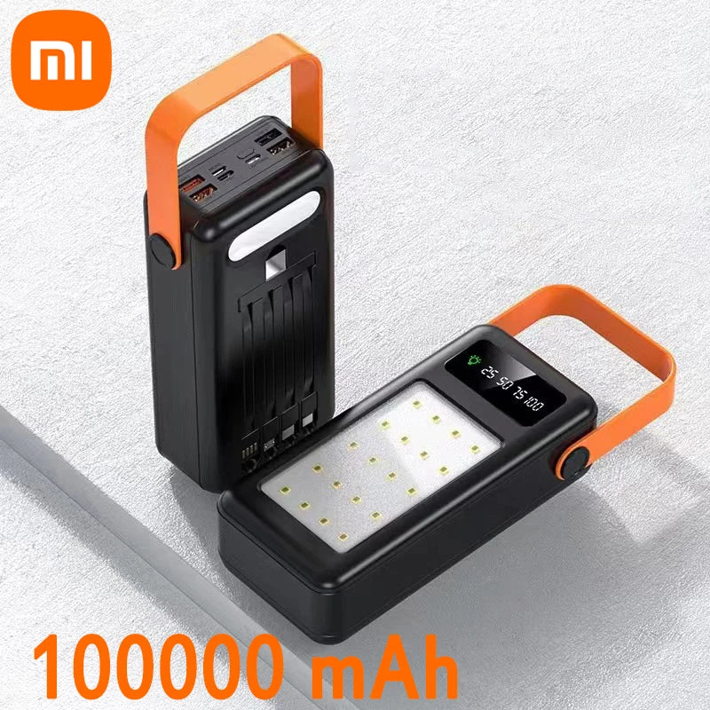 Xiaomi Power Bank 100000mAh Large Capacity Power Bank Outdoor with Camping Light Detachable Wire Solar Power Dormitory Battery