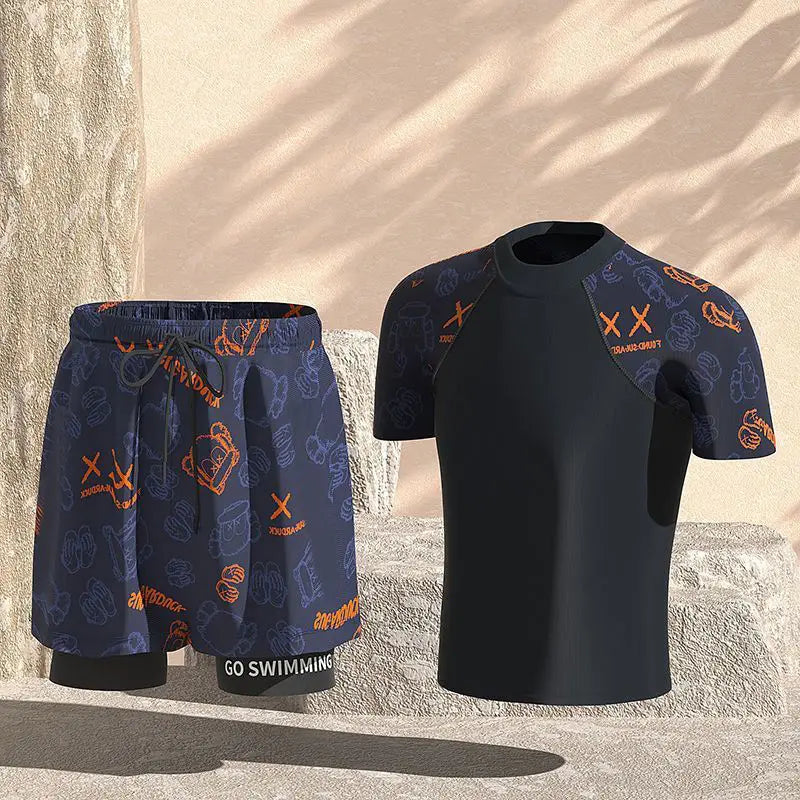 EUXS-2XL Men Teens Swim Trunks Anti Embarrassment Loose Quick Dry Swimming Shorts Seaside Beach Swimsuit Hot Spring Swimwear Set