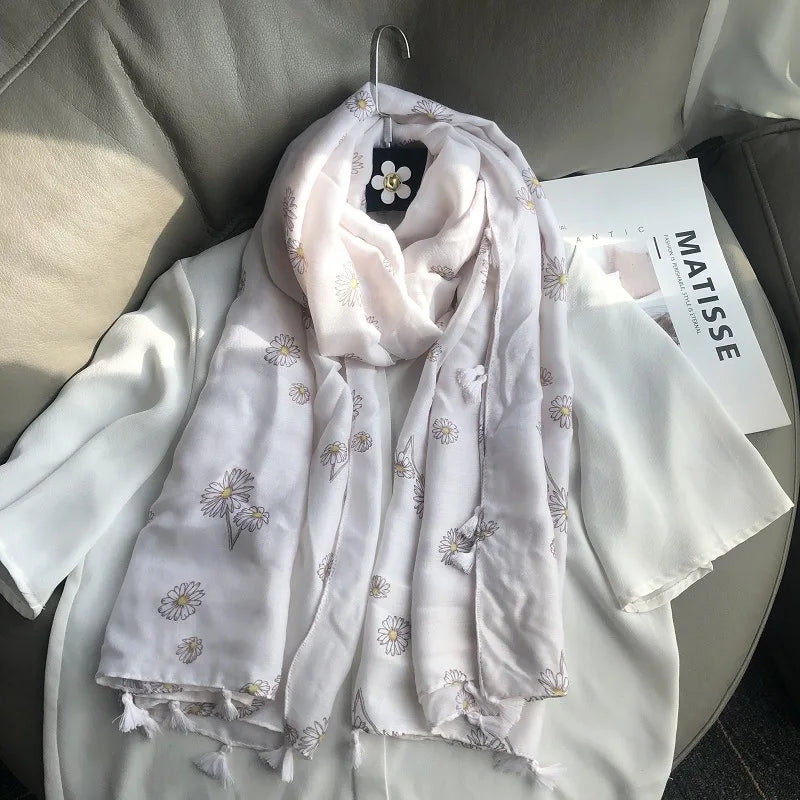 Fashion Black White Branch Floral Tassel Viscose Shawl Scarf Lady High Quality Wrap Pashmina Stole Bufanda Muslim Hijab 180*90Cm
