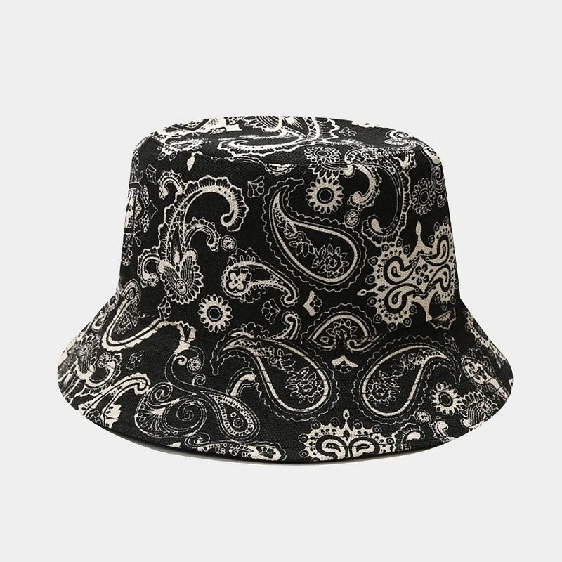Vintage Print Bucket Hat Women Men Reversible Bob Chapeau Femme Fashion Sun Hat Panama Fisherman Hat