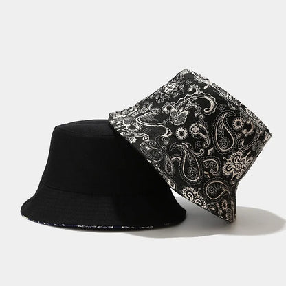 Vintage Print Bucket Hat Women Men Reversible Bob Chapeau Femme Fashion Sun Hat Panama Fisherman Hat