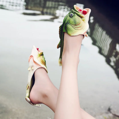 Funny Fish Slippers Mens Outdoor Beach Sandals Big Size 46 47 Gift for Fishing Enthusiasts Man Bass Slipper Unisex Slides Shoes