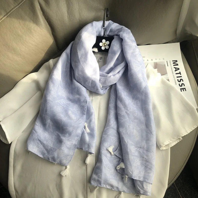 Fashion Black White Branch Floral Tassel Viscose Shawl Scarf Lady High Quality Wrap Pashmina Stole Bufanda Muslim Hijab 180*90Cm