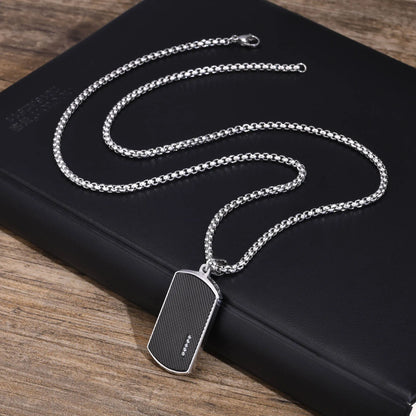 Vnox Stylish Black Dog Tag Necklaces for Men Women with Cubic Zirconia Stone, Stainless Steel Square Pendant Collar Gift