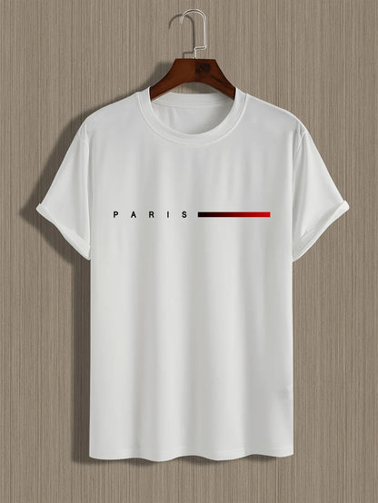 Men's summer loose creative letter printing casual slim round neck short sleeve T-shirt top