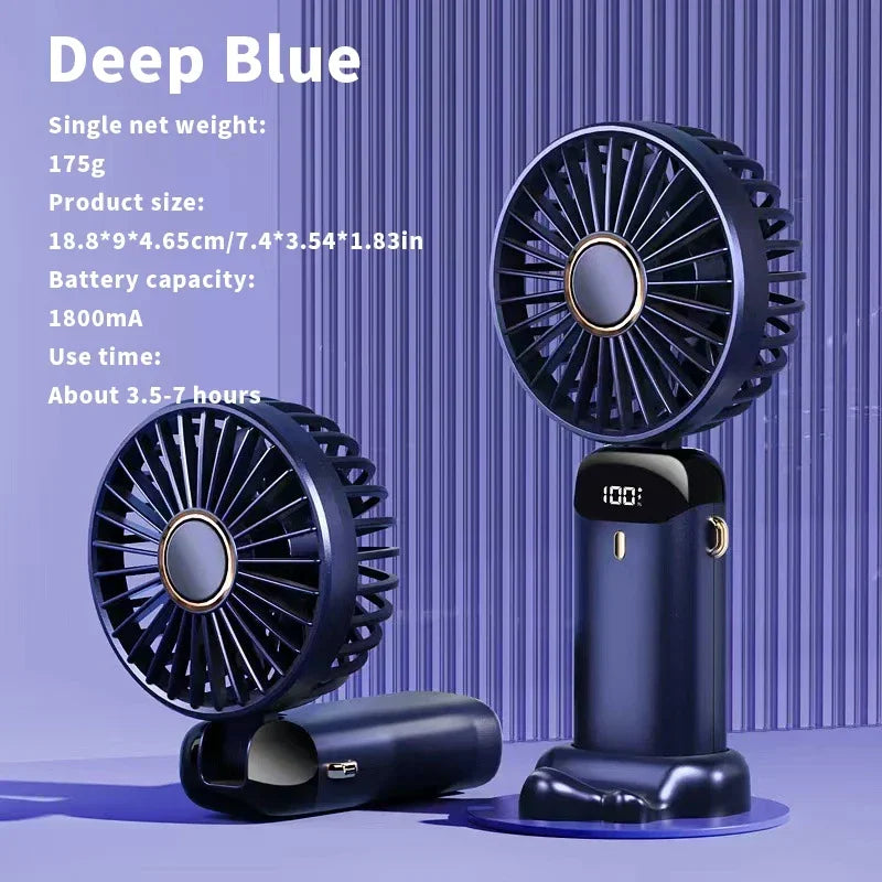 Handheld Mini Fan 3000mAh Foldable Portable Desk Outdoor Neck Hanging 5 Speed USB Rechargeable Fan Phone Stand Display Screen