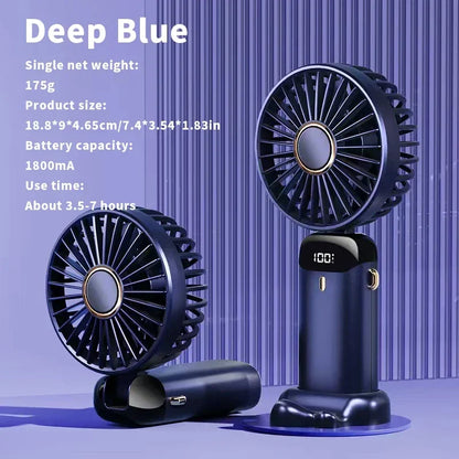 Handheld Mini Fan 3000mAh Foldable Portable Desk Outdoor Neck Hanging 5 Speed USB Rechargeable Fan Phone Stand Display Screen