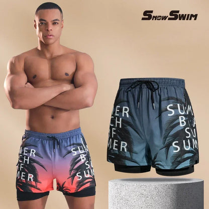 New Swim Trunks for Men Double-layer Swimming Shorts Anti-embarrassment Lined with Professional Beach Pants Adult Swim Gear