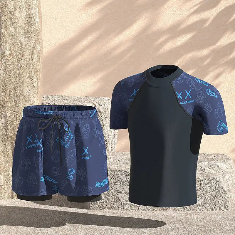 EUXS-2XL Men Teens Swim Trunks Anti Embarrassment Loose Quick Dry Swimming Shorts Seaside Beach Swimsuit Hot Spring Swimwear Set