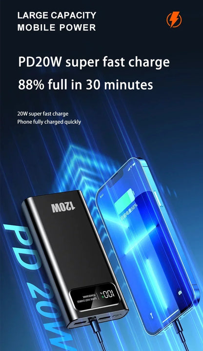 200000mAh Power Bank 120W Super Fast Charging Battery High Capacity Digital Display Power Bank For Iphone  Samsung Xiaomi Huawei