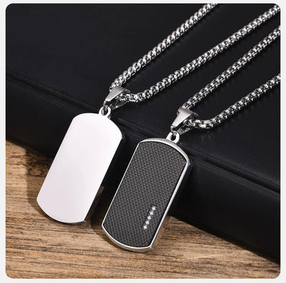 Vnox Stylish Black Dog Tag Necklaces for Men Women with Cubic Zirconia Stone, Stainless Steel Square Pendant Collar Gift