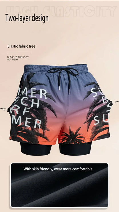 New Swim Trunks for Men Double-layer Swimming Shorts Anti-embarrassment Lined with Professional Beach Pants Adult Swim Gear