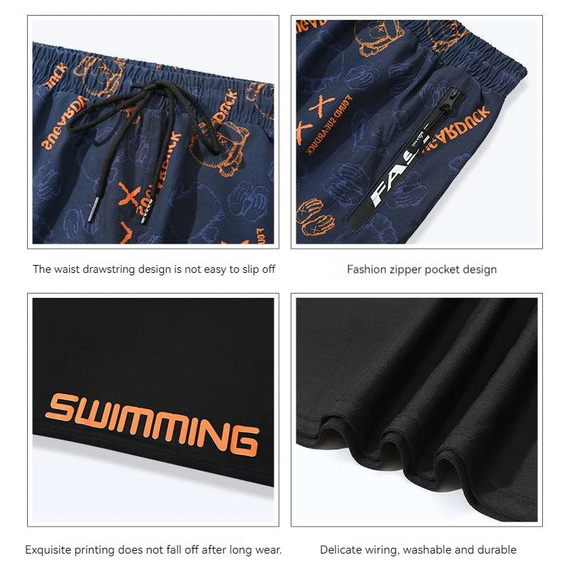 EUXS-2XL Men Teens Swim Trunks Anti Embarrassment Loose Quick Dry Swimming Shorts Seaside Beach Swimsuit Hot Spring Swimwear Set