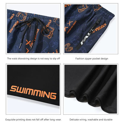 EUXS-2XL Men Teens Swim Trunks Anti Embarrassment Loose Quick Dry Swimming Shorts Seaside Beach Swimsuit Hot Spring Swimwear Set